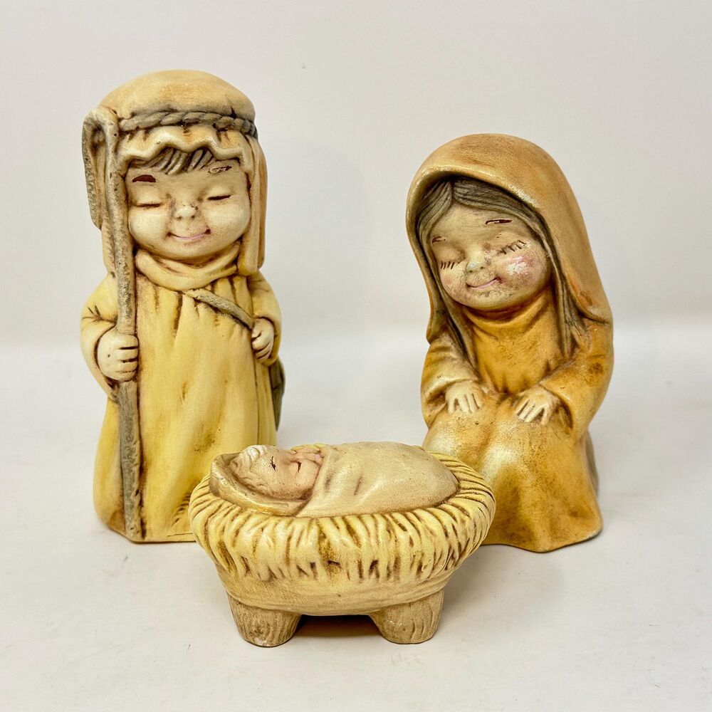Vintage Ceramic Nativity Set 3 Pc Holy Family Mary Joseph Baby Jesus Decor
